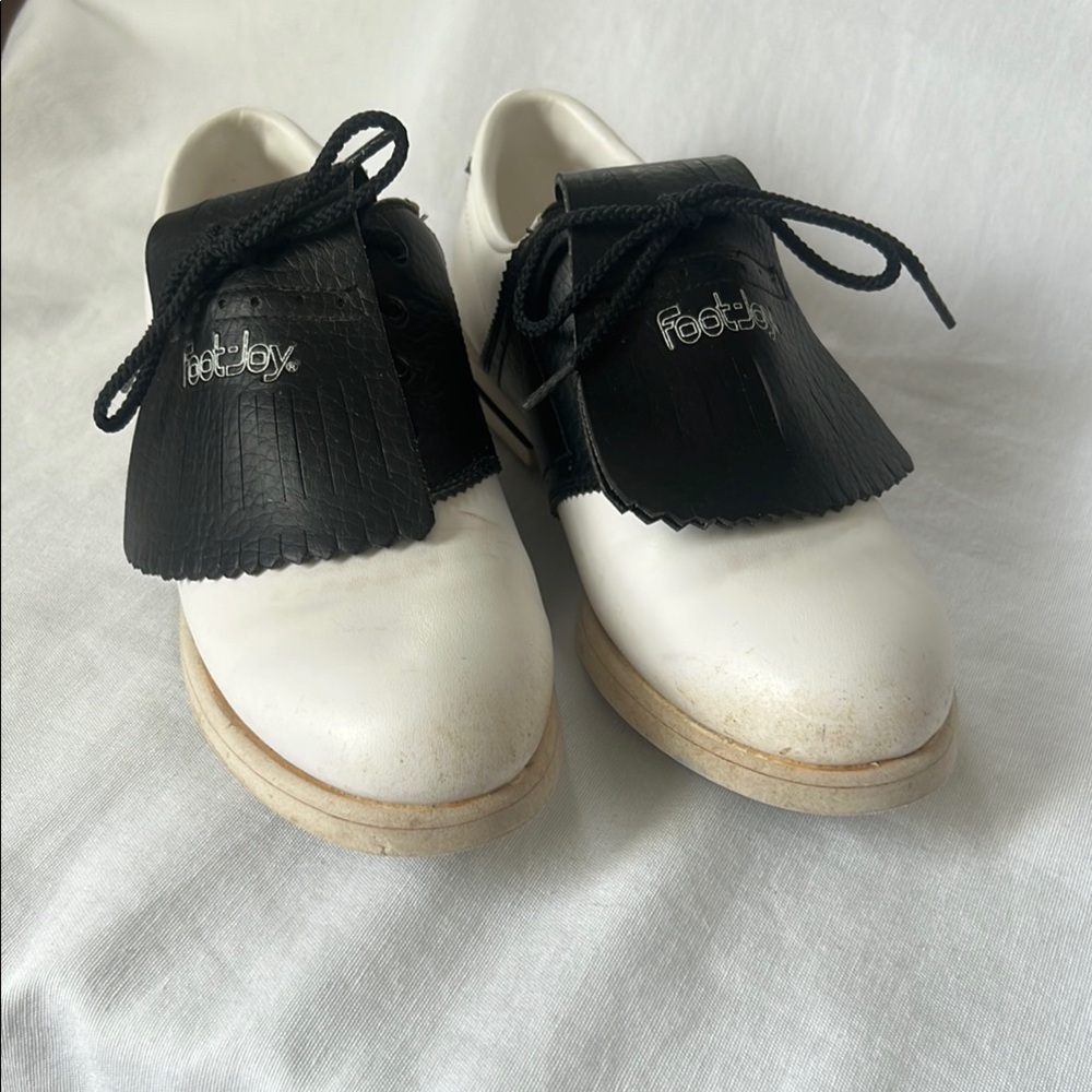 FootJoy Black and White Green-Joys Golf Shoes with Spikes - Picture 1 of 8